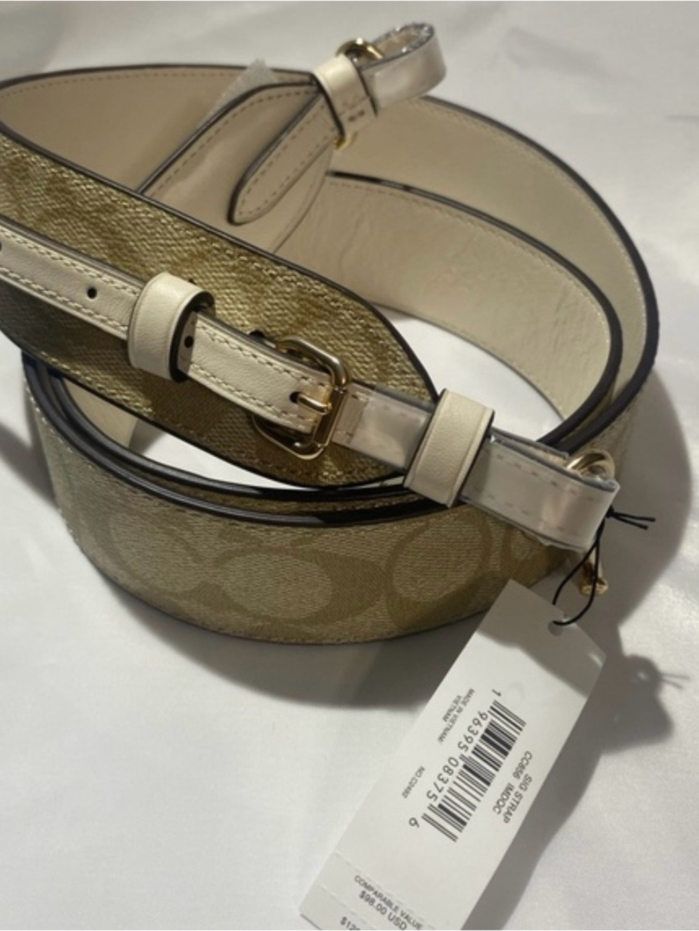 Coach Signature Canvas Adjustable Strap in Cream and Gold